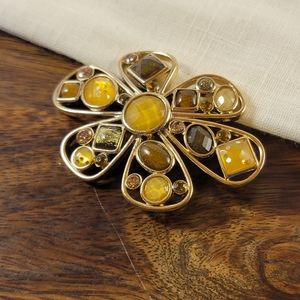 Yellow Brown Tones Vintage Brooch